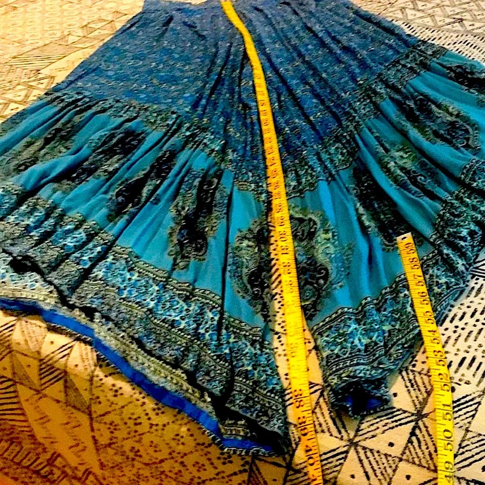 ANGIE Pants Skirt Wide Leg Boho Blue Green Black Rayon Flowy Hi Lo Size Small